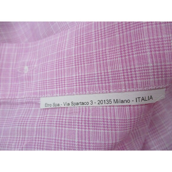 ETRO Shirt Men 42 Extra Large Pink Plaid Casual Long Sleeve Button Up Italy * - Picture 6 of 12